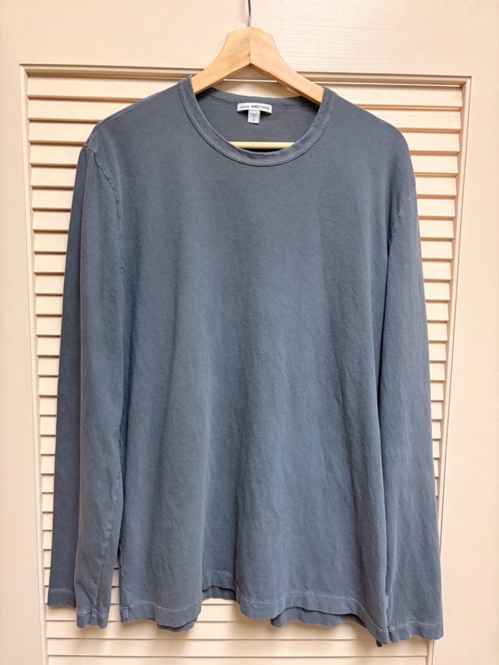 James Perse Standard Gray Long Sleeve Crewneck T Shirt Mens L Size 3 USA Minimal